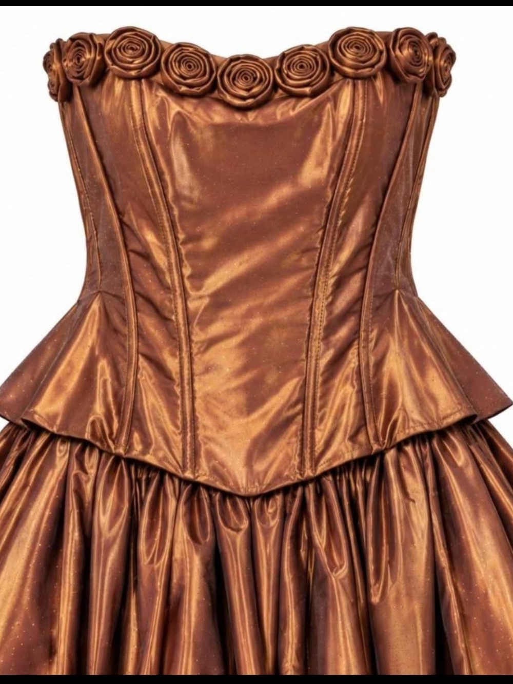 Vintage Venessa Stevens 90s Strapless Copper Ball Gown with Rose-Trim Bodice